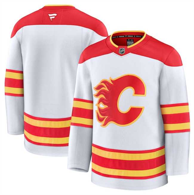 Mens Calgary Flames Custom White 2024-25 Away Stitched Hockey Jersey